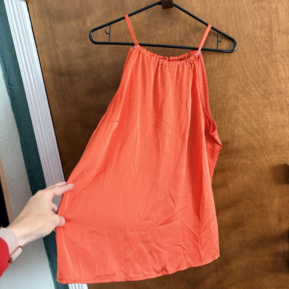 Tommy Hilfiger Orange Silky Tie Back Tank Top Summer Fun Beach Loose Women's L